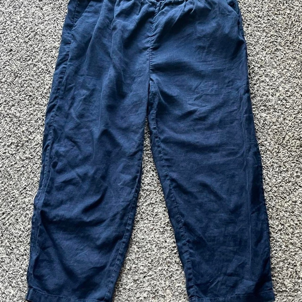 Quince Women Navy Blue 100% Linen Elastic Waist Loose Fit Pants Size L